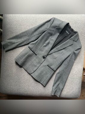 Lafayette 148 New York Houndstooth Single Button Virgin Wool Blazer Size 4